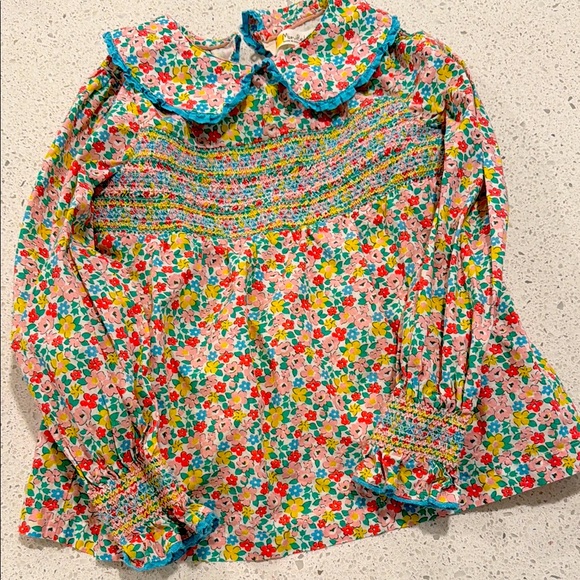 Mini Boden Other - Mini Boden Floral Long Sleeve Blouse with Ruffled Collar